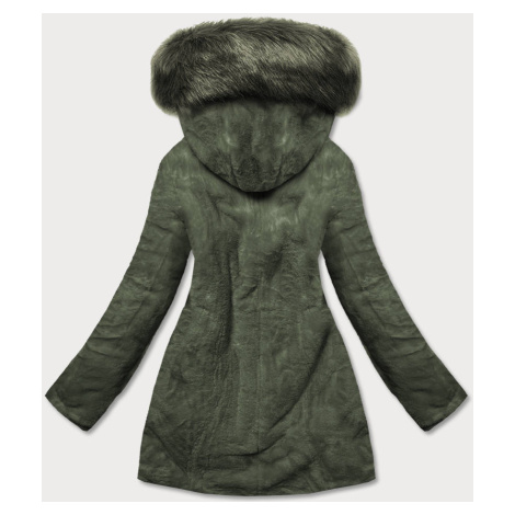 Teplá oboustranná dámská zimní bunda v khaki barvě (W610) MHM