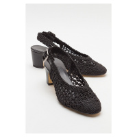 LuviShoes LOPA dámské černé pletené boty na podpatku