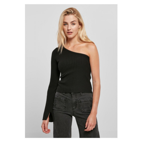 Ladies Short Rib Knit One Sleeve Sweater - black Urban Classics