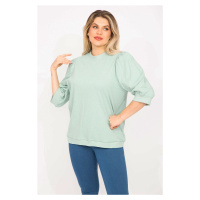 Şans Women's Large Size Green Scalloped Capri Sleeves Sweatshirt