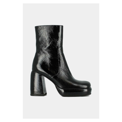Kožené kotníkové boty Jonak DENA CUIR BRILLANT dámské, černá barva, na podpatku, 3300205