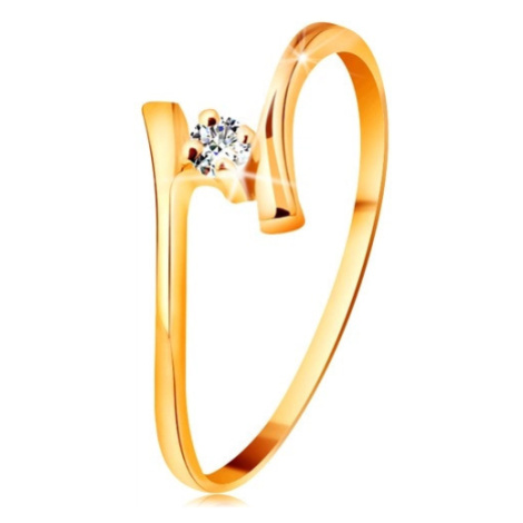 Prsten ze žlutého zlata 585 - zářivý čirý briliant, tenká zahnutá ramena Šperky eshop