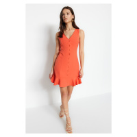 Trendyol Pomegranate Flower A-Cut Flounce Button Detail Mini Woven Dress