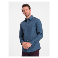 Ombre Clothing Zajímavá modrá košile s trendy vzorem V4 SHCS-0151