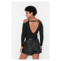 Trendyol Black Crop Back Detail Pletený svetr