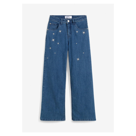Dívčí džíny s výšivkou, Wide Leg Bonprix