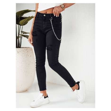 Černé skinny džíny s oděrkami a ozdobným řetízkem ALEX Černá BASIC