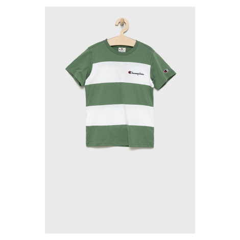Dětské bavlněné tričko Champion 305959 zelená barva, s aplikací