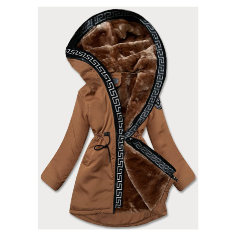 Dámská bunda v karamelové barvě s kožešinovou podšívkou (B8116-22) S'WEST