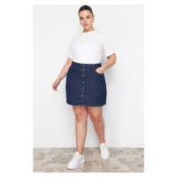 Trendyol Curve Dark Blue Front Buttoned Denim Skirt