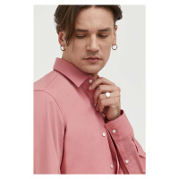 Košile HUGO pánská, růžová barva, slim, s klasickým límcem