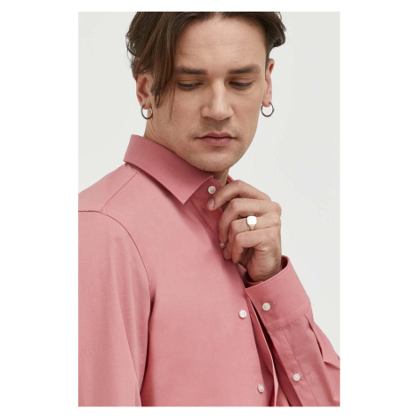 Košile HUGO pánská, růžová barva, slim, s klasickým límcem Hugo Boss