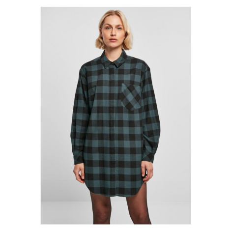 Ladies Oversized Check Flannel Shirt Dress - jasper/black Urban Classics