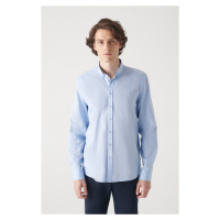 Avva Men's Blue Oxford 100% Cotton Regular Fit Shirt