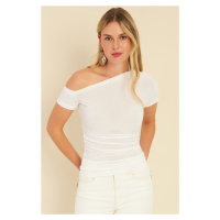 Cool & Sexy Women's White Gathered Sides Blouse