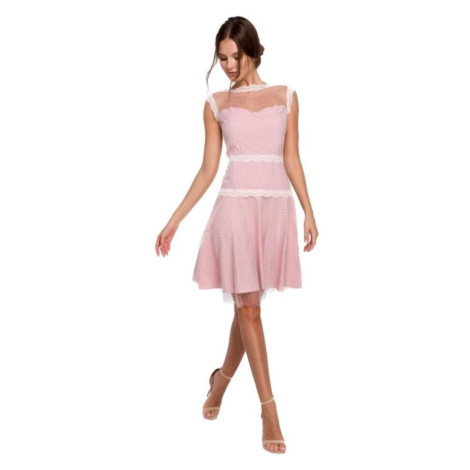 Makover Dámské mini šaty Anglinet K030 pudrová růžová Růžová