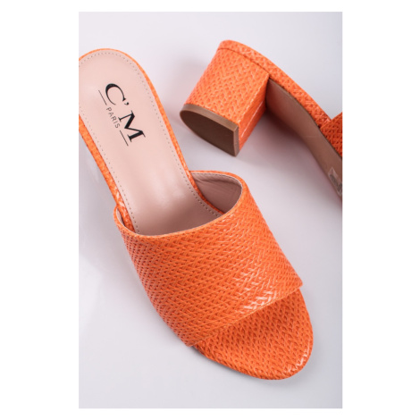 Oranžové pantofle na hrubém podpatku Jacey CM PARIS