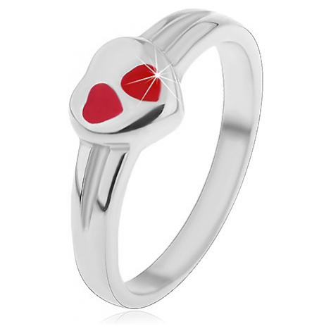 Dětský prsten z chirurgické oceli, stříbrná barva, srdce s červenou glazurou