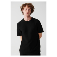 Avva Men's Black 100% Cotton Crew Neck Jacquard Knitted Regular Fit T-shirt