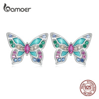 Stříbrné náušnice barevné motýlky