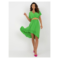 Světle zelené midi šaty s asymetrickým střihem a volánky --ligth green Zelená