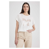 DEFACTO Traditional Crew Neck Butterfly Pattern Short Sleeve T-Shirt