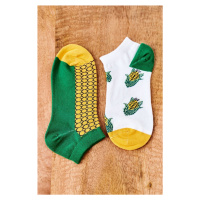Nepárové Ponožky S Kukuřicí Bílé-Zelené