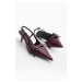 Marjin Women's Pointed Toe Thin Heel Three-Stripes Classic Heeled Shoes Lefar Burgundy Patent Le