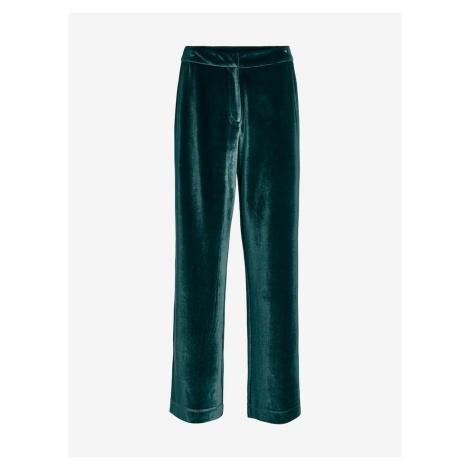 Tmavě zelené dámské sametové kalhoty VILA Vicam