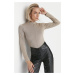 Trendyol Mink Zipper High Neck Long Sleeve Flexible Snaps Knitted Body