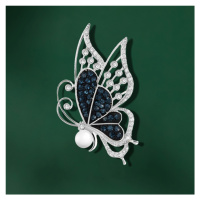 Éternelle Luxusní brož s perlou a zirkony Raula - motýl B8081-LXT0551A Stříbrná