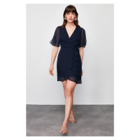 Trendyol Navy Blue Double Breasted Ruffle Detailed Chiffon Lined Woven Mini Dress