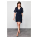 Trendyol Navy Blue Double Breasted Skirt Ruffle Detailed Chiffon Lined Mini Woven Dress