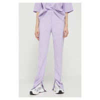 Kalhoty HUGO dámské, fialová barva, jednoduché, high waist