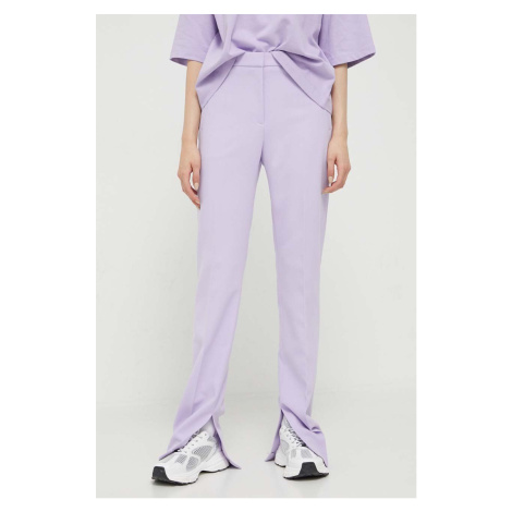 Kalhoty HUGO dámské, fialová barva, jednoduché, high waist Hugo Boss