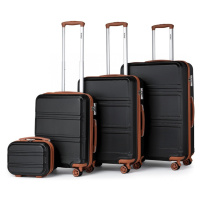 KONO Set 4 cestovních kufrů s horizontálním designem - ABS - černo hnědá 10L/44L/66L/96L