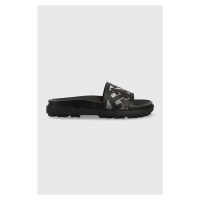 Kožené pantofle Tommy Hilfiger TH ELEVATED FLAT SANDAL dámské, černá barva, na platformě, FW0FW0