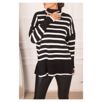 armonika Women's Black Turtleneck Striped Knitwear Sweater