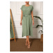 armonika Women's Green Pompoms, Elastic Tie Waist Dress