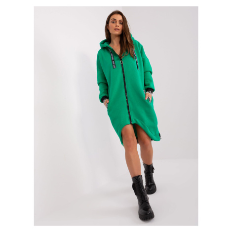 Zelená dlouhá mikina s kapucí Fashionhunters