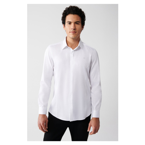 Avva Men's White 100% Cotton Classic Collar Slim Fit Slim Fit Satin Shirt