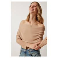 Happiness İstanbul Women's Biscuit Off-Shoulder Gathered Detailed Blouse