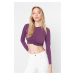 Trendyol Plum Shirring Detail Fitted/Simple Crop, Stretchy Knitted Blouse