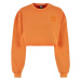 Ladies Cropped Flower Embroidery Terry Crewneck - vintageorange