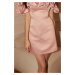 Růžové mini šaty s mohutným volánem