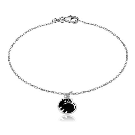 Stříbrný náramek 925 - kočička v klubku, černá glazura, lesklý řetízek Šperky eshop