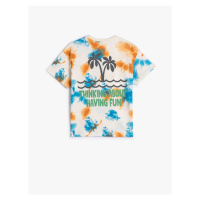 Koton Oversize T-Shirt Batik Patterned Palm Tree Printed on the Back Short Sleeve Cotton