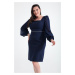 Lafaba Women's Navy Blue Square Neck Plus Size Midi Evening Dress