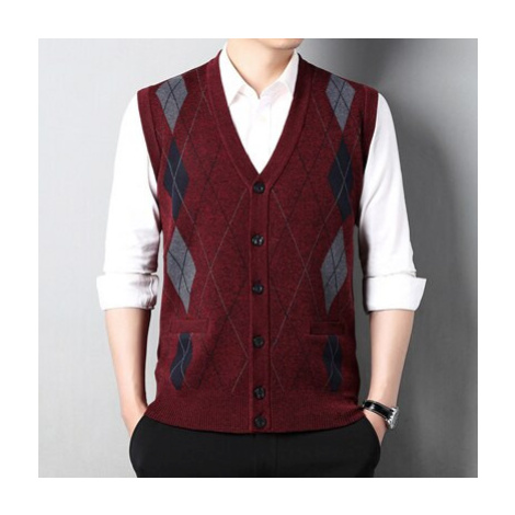 Pánská pletená vesta na knoflíky s výstřihem vzorovaná