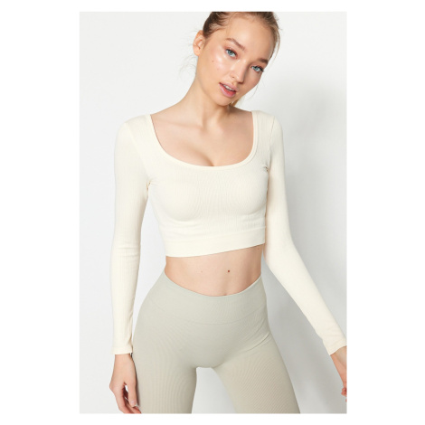 Trendyol Beige Seamless/Seamless Crop Extra Stretchy Knitted Sports Top/Blouse